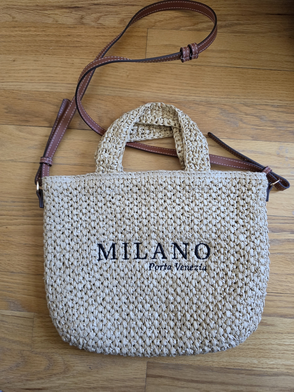 H&M Straw Crossbody Bag in Natural with Brown Strap